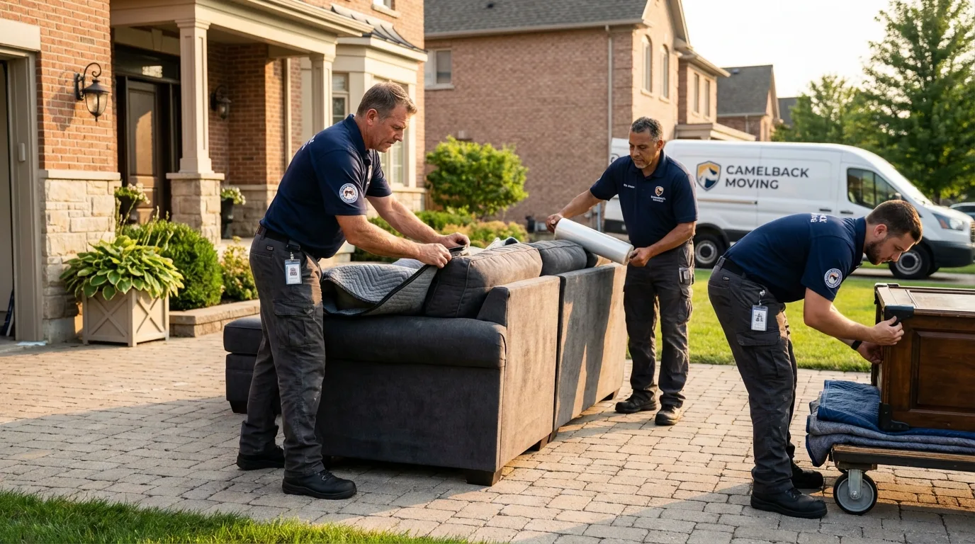 Large estate moving crew wrapping furniture in Farmington, IL