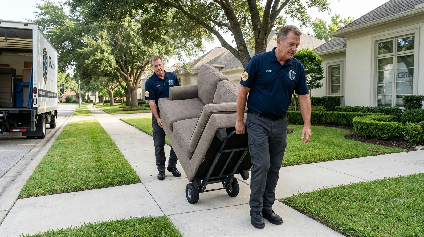 Local residential moving crew loading furniture in Farmington, IL